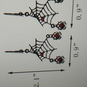 Silver Spider Web w Red Rhinestones Spiders Halloween Earrings